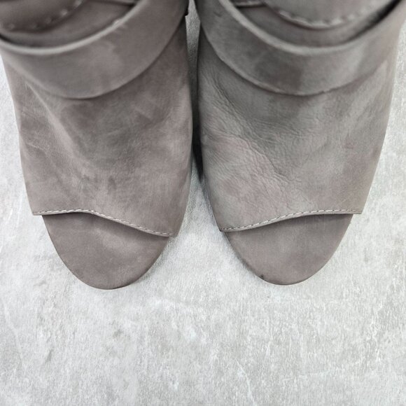 Peep Toe High Heel Boots Suede Gray Quilted Buckle Moto Dress Ankle Booties Sz 7 - Picture 10 of 12
